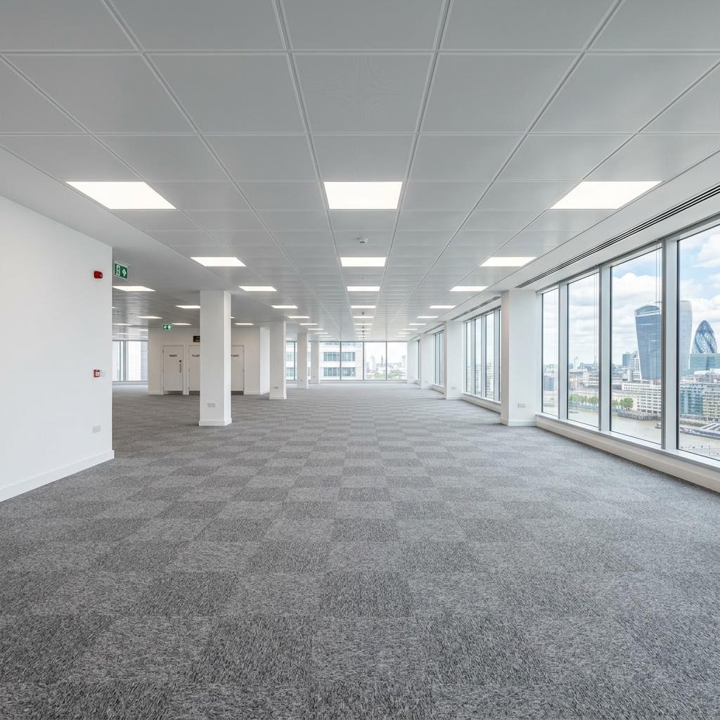 Finished floor with new ceiling and carpet following dilapidations works in Luton