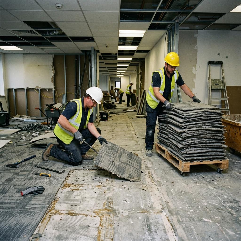 Floor coverings stripped back as part of a typical dilapidations project