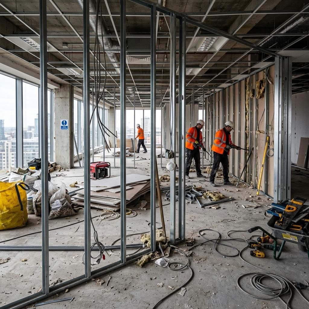 Strip-out underway with partitions removed for an office strip-out in Cambridge