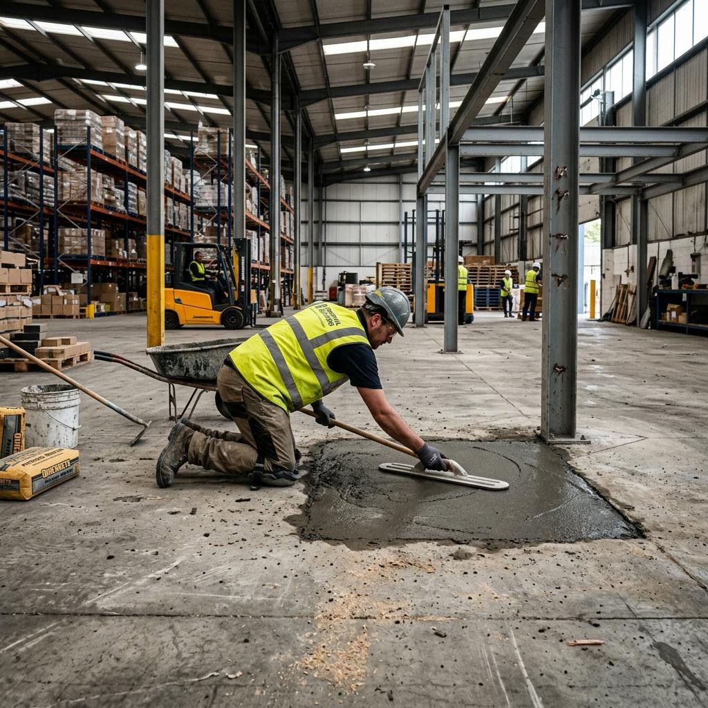 Floor slab made good during an industrial unit reinstatement